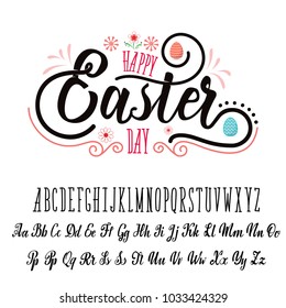 Happy Easter - font. Vector alphabet.Hand Lettering script font. Typography alphabet for Designs: Logos, Packaging Design, Poster. ABC...