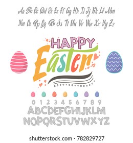 Happy Easter - font. Vector alphabet.Hand Lettering script font. Typography alphabet for Designs: Logos, Packaging Design, Poster. ABC...