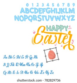 Happy Easter - font. Vector alphabet.Hand Lettering script font. Typography alphabet for Designs: Logos, Packaging Design, Poster. ABC...