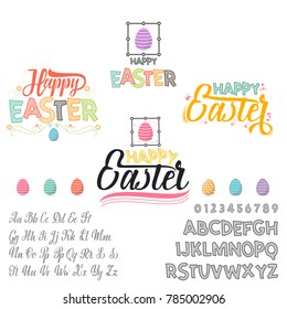 Happy Easter - font. Vector alphabet.Hand Lettering script font. Typography alphabet for Designs: Logos, Packaging Design, Poster. ABC...