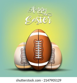 Happy Easter. Football ball and easter eggs decorated in the form of a football balls. Pattern for greeting card, banner, poster. Vector illustration on isolated background