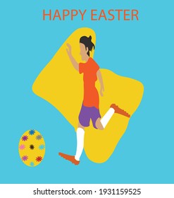 HAPPY EASTER WITH FOOTBALLER CHASING AFTER EASTER EGG
