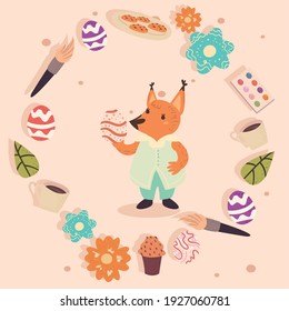 Happy easter fox with icons