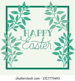 happy easter frame with handmade font and leafs