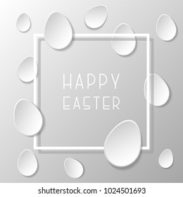 Happy easter frame with paper origami eggs. Holiday background.