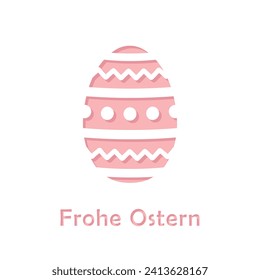 happy easter, frohe ostern deutsch greeting card, pink easter decorated egg shape, paper cut style, Easter 2024 square vector card