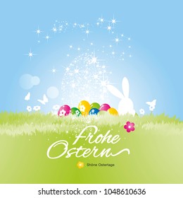 Happy Easter (Frohe Ostern - German) background colorful vector