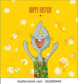 happy easter, fun bunny, greeting card, funny rabbit