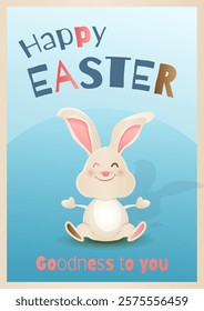 Happy Easter with Funny Bunny for April Celebration on blue background	