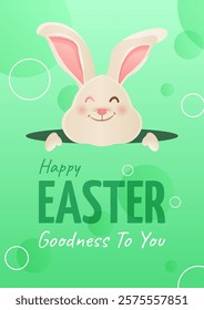 Happy Easter with Funny Bunny for April Celebration on green background	