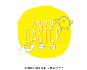 Happy Easter, Funny Card Design, Cute Clumsy Chicken