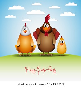 Happy Easter Funny chicken family - vector card