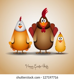 Happy Easter Funny chicken family - vector card