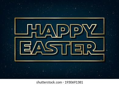 Happy Easter Future Space Style Glossy Gold Logo Lettering as Greeting Creative Concept - Golden on Dark Night Sky Illusion Background - Vector Mixed Graphic Design