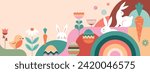 Happy Easter geometric background, Easter card, banner design. Vector illustration