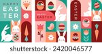 Happy Easter geometric background, Easter card, banner design. Vector illustration