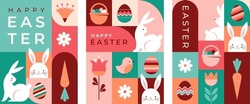 Happy Easter Geometric Background, Easter Card, Banner Design. Vector Illustration