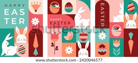 Happy Easter geometric background, Easter card, banner design. Vector illustration