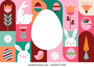 Happy Easter geometric background, Easter egg card, framed banner design. Vector illustration