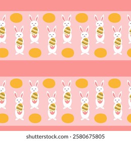 Happy easter geometric pattern with bunnies and eggs for festive design.