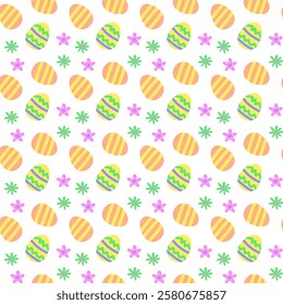 Happy easter geometric pattern with colorful eggs and flowers for festive design.