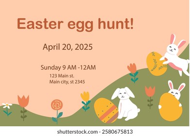 Happy easter geometry set with bunnies and eggs for spring celebration invitation.