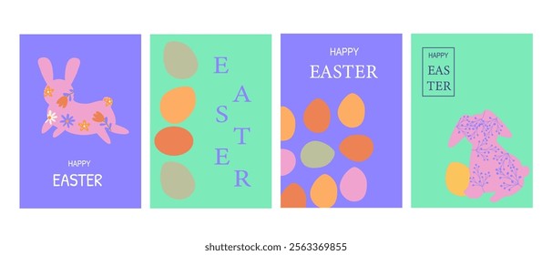 Happy easter geometry set with colorful egg and bunny designs for cards and posters.