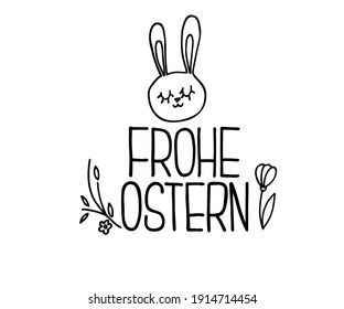 Happy Easter German text lettering calligraphy. Frohe Ostern. Vector font on white background. Great for greeting card, poster, label, sticker. Brush ink modern hand lettering.