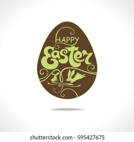 Happy easter. Gift egg with an inscription and Easter bunnies. Vector flat template.