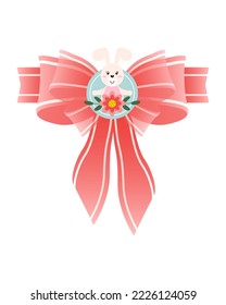 Happy Easter gift tag and label. Cute cartoon bow, flower and bunny