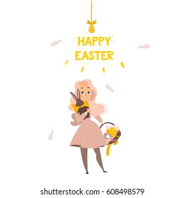 Happy Easter girl with bunny