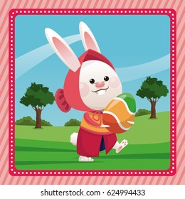 happy easter girl bunny egg pink frame