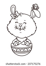 happy Easter girl bunny. Vector digital stamp of cartoon bunny for card making, scrap-booking, coloring books