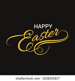 Happy Easter Glitter Calligraphy for Greeting Cards on Black Background