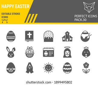 Happy Easter glyph icon set, holiday collection, vector graphics, logo illustrations, Easter vector icons, celebration signs, solid pictograms, editable stroke