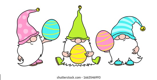 Happy Easter Gnomes Eggs Color Vector Stock Vector (Royalty Free) 166354699...