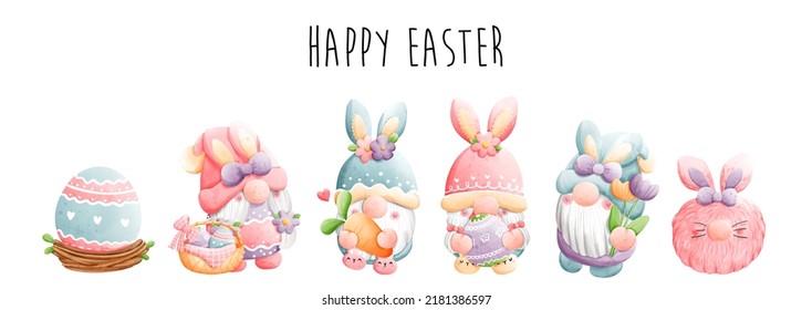 Happy Easter with gnomes. Vector illustration