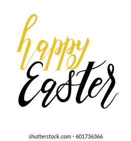 Happy easter gold and black lettering. Holiday concept. Vector illustration.