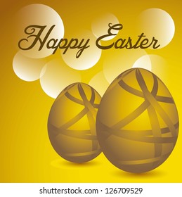 happy easter with gold eggs over gold background. vector illustration