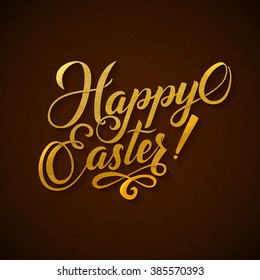 Happy Easter Gold Foil Calligraphy Composition. Greeting Card for the Holidays.