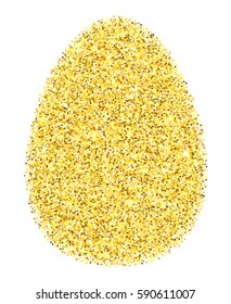 Happy Easter gold glitter greeting card. Shining egg vector illustration isolated over white.