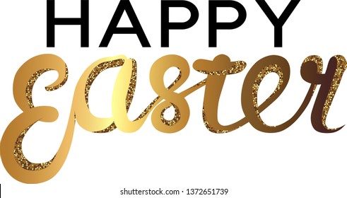 Happy easter gold letteting with confetti. Vector illustration