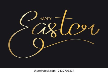 Happy Easter gold linear lettering. Hand drawn elegant modern calligraphy. Design for holiday greeting card and invitation. Vector illustration