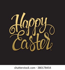 Happy Easter gold sign, symbol, logo on black background.  Festive lettering. Easter gold. Gold sign. Vector gold signs.
