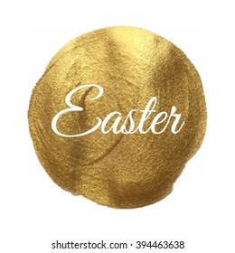 Happy Easter gold vector illustration hand drawn circle icon, written text