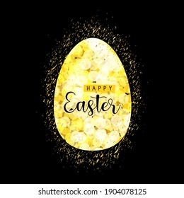 Happy Easter golden abstract design with egg. Festive greeting card. Luxury banner for social media. 