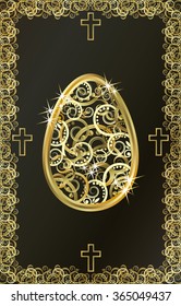 Happy Easter golden egg card, vector illustration