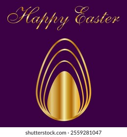 Happy Easter golden egg and inscription on purple background