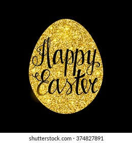 Happy Easter golden egg on black background