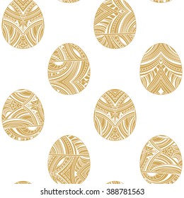 Happy Easter golden egg shapes background. Geometric vector seamless pattern.
